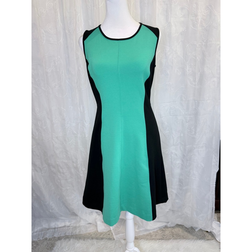 New York & Company Green Black Colorblock Stretch Sheath Dress XS Sleeveless